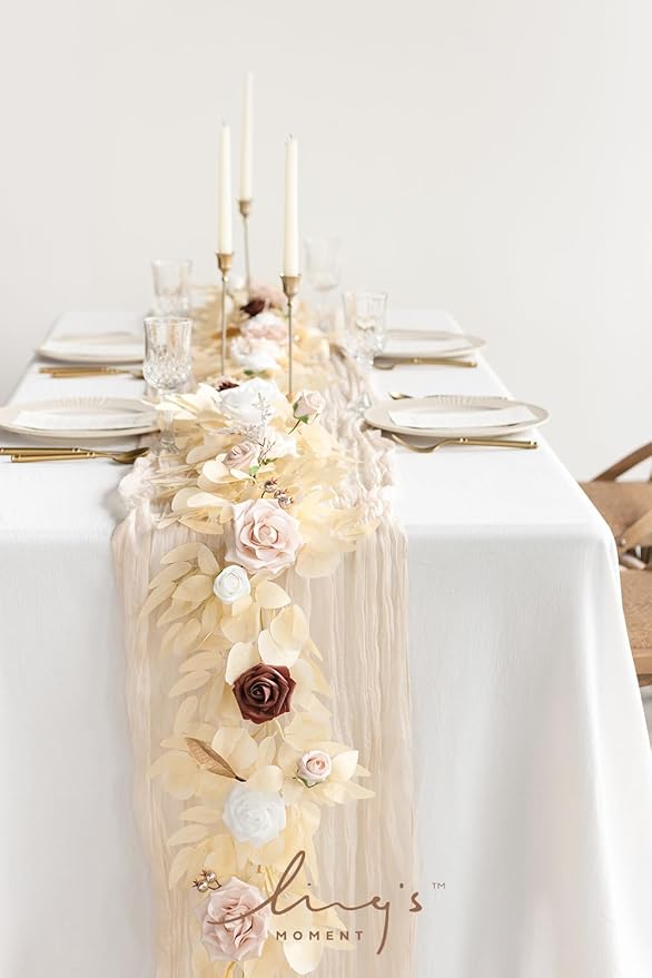 Ling's moment 5FT Artificial Flower Garland Fake Rose Eucalyptus Garland Arch - Image 2