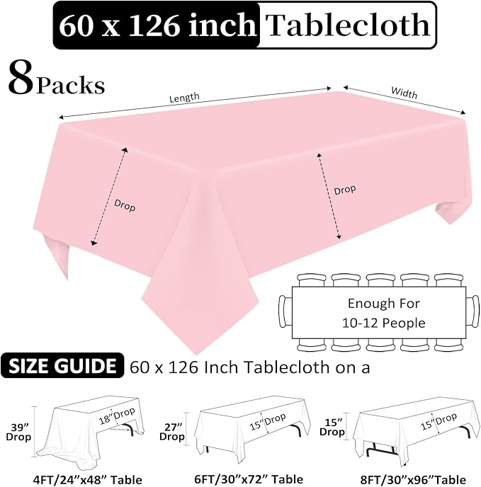 8 Pack Pink Tablecloth 60 x 126 Inch Rectangular Tablecloths - Image 2
