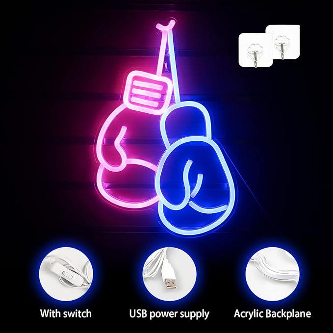 Lucunstar Boxing Gloves Neon lights Pink Blue LED Light Sign Boxing Gloves Neon - Image 4