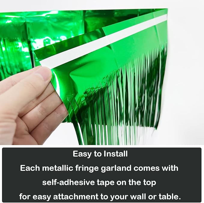 4 Pack Total 40 Feet Green Foil Fringe Garland Metallic Wall Hanging Drapes - Image 3