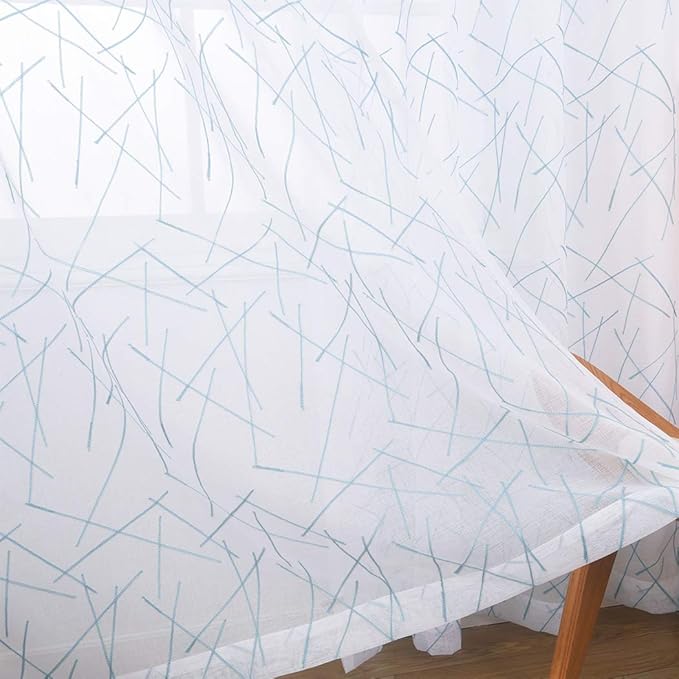 Blue Sheer Curtains 63 Inches, Rod Pocket Voile Drapes by MYSTIC-HOME