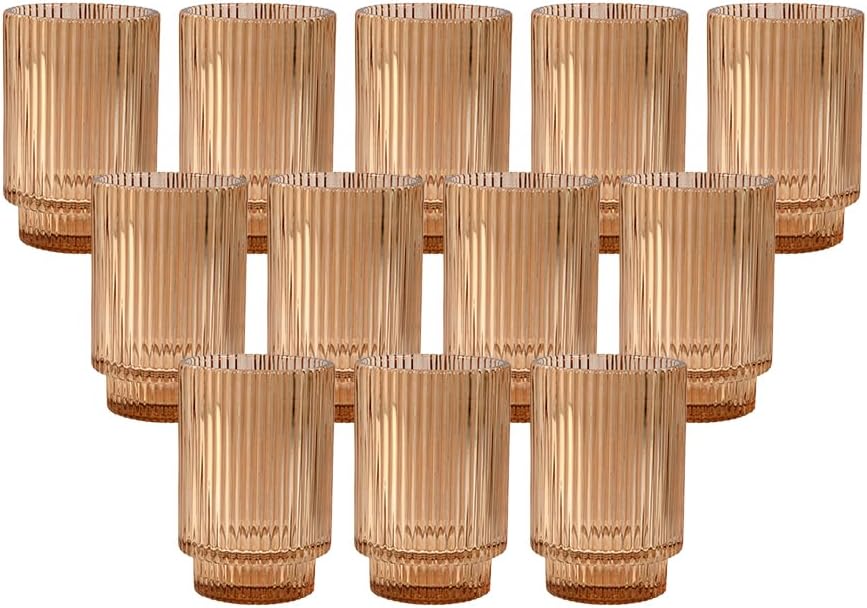 Serene Spaces Living Amber Ribbed Glass Votive Holder, Decorative Centerpiece by SereneSpacesLiving