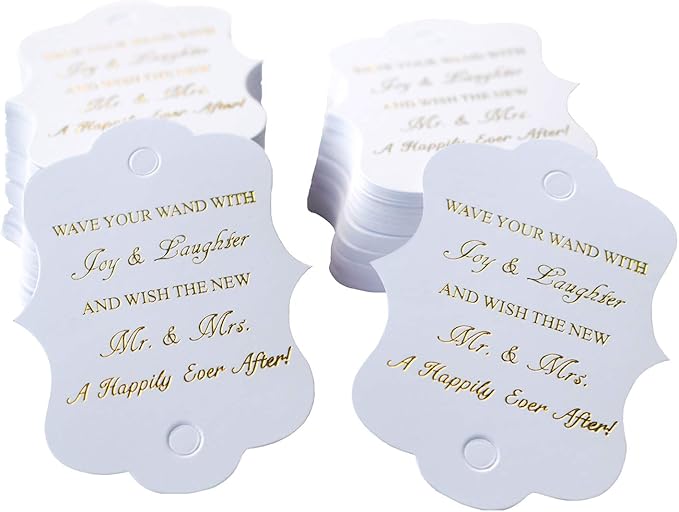 Kingsnow 100 Pack Wedding Ribbon Wand Favor Tags, Ribbon Wands Send Off Tag by Kingsnow