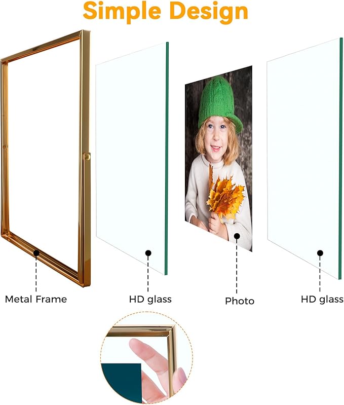 Gold Floating Frame, For Picture 8.5x11, Tabletop Shelf Photo Frame, Classy For - Image 4