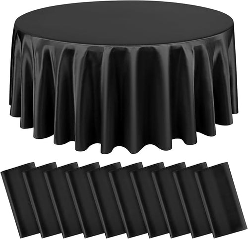10 Packs Satin Tablecloth 120 Inch Black Round Table Cloth Silk Tablecloth by Lumaycens
