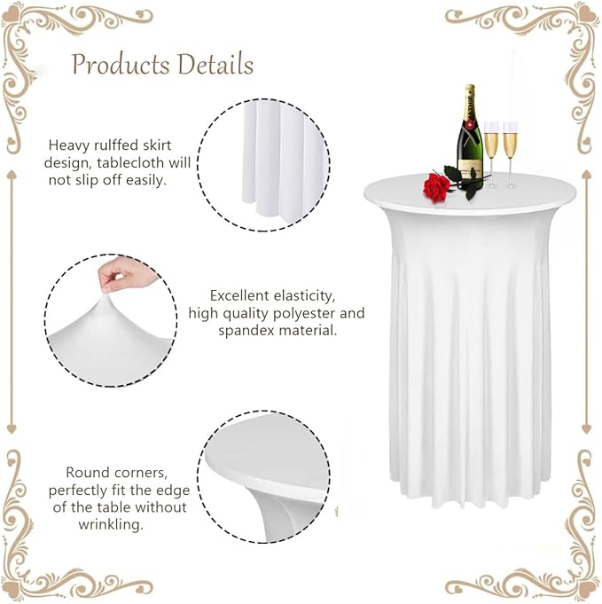 Albassa 4 Pack Cocktail Table Covers 32"x 43" Spandex Stretch Round Cocktail - Image 3