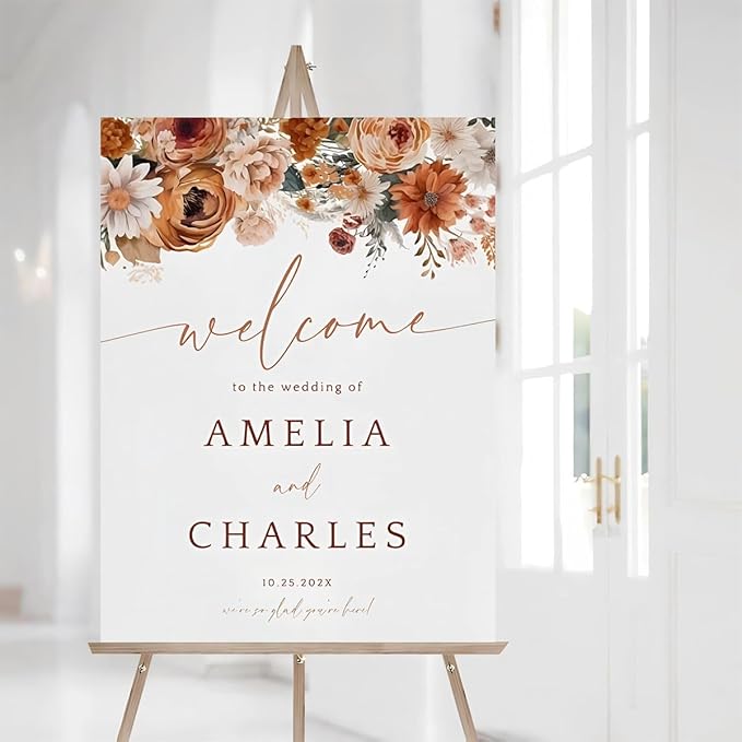 Fall Floral Wedding Welcome Sign, Terracotta Wedding, Autumn Floral Welcome To - Image 2