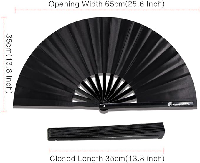 13" Large Rave Fan Bamboo, Folding Clack Hand Fans Foldable - Image 3