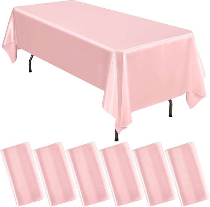6 Packs Satin Tablecloth 57 x 108 Inch Rose Gold Rectangular Table Cloth Silk by Lumaycens