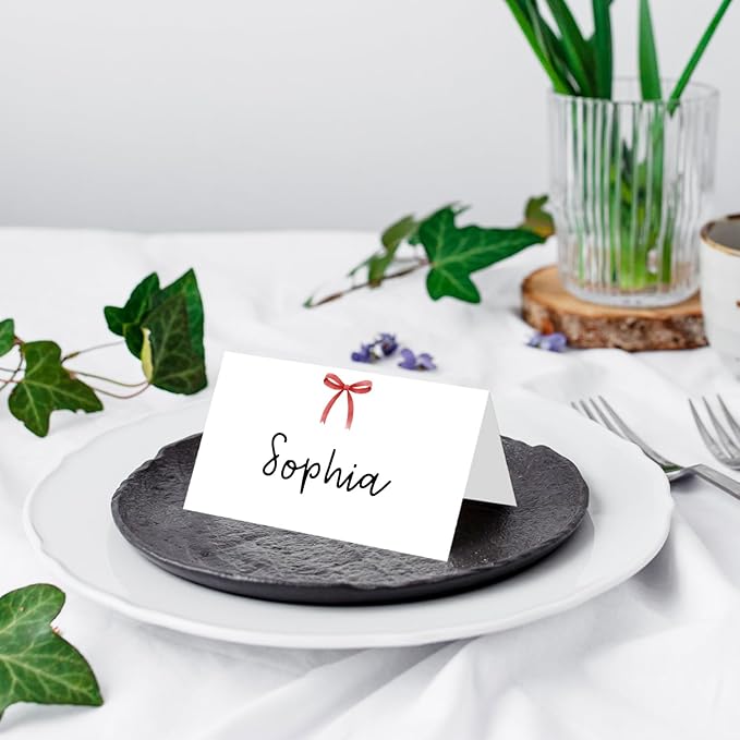 25 Pack Red Bow Place Cards, Editable Name Cards - Image 4