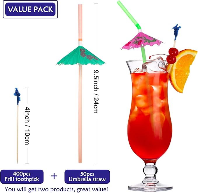 BLUE TOP Cocktail Picks&Umbrella Drink Straws Set-400pcs 4Inch Frill - Image 2