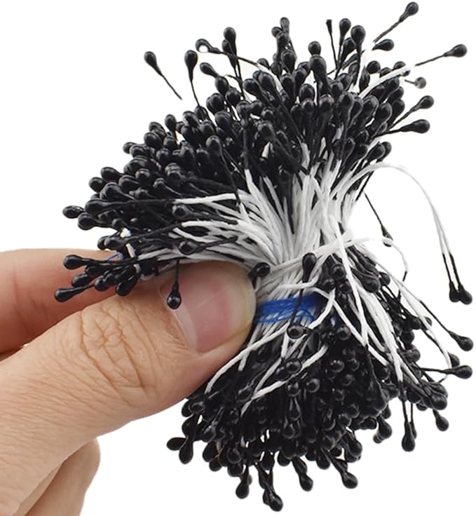 HAHIYO 700 Pcs 3mm Black Pearl Double Head Artificial Flower Pistil by HAHIYO