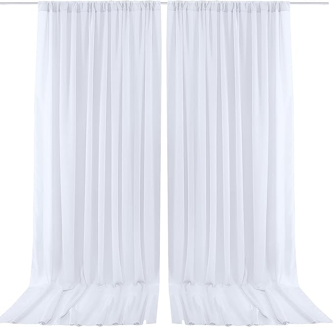 PARTISKY 10x10ft White Chiffon Sheer Backdrop Curtains -Wrinkle-Free Drapes by Partisky