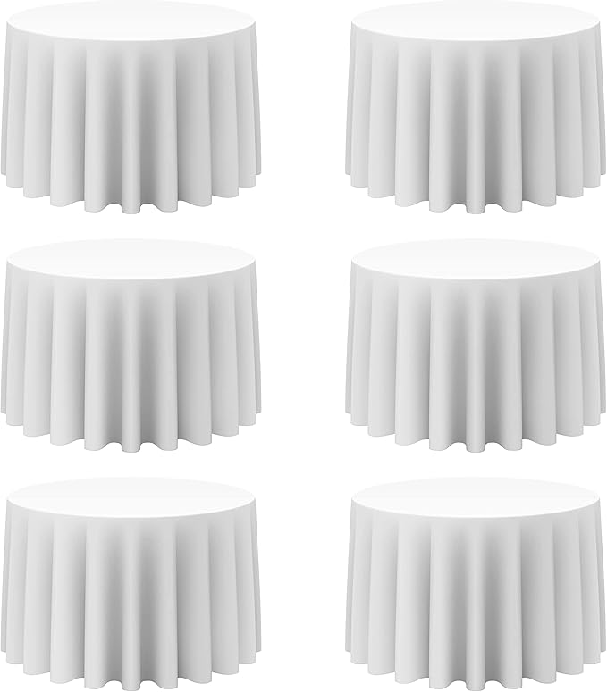 BRILLMAX 6 Pack White Round Tablecloths 108 Inch by BRILLMAX