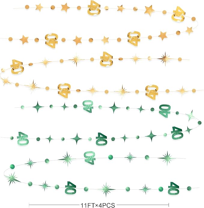 Sage Green Gold 40th Birthday Decorations Number 40 Circle Dot Twinkle Star - Image 2