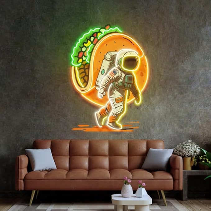 Astronaut Carrying Tacos Neon Sign, BusinessTacos LED Light, taco shop Décor - Image 3
