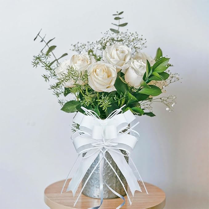 WEWILUCK White Gift Bow, Big White Pull Bows - Image 2