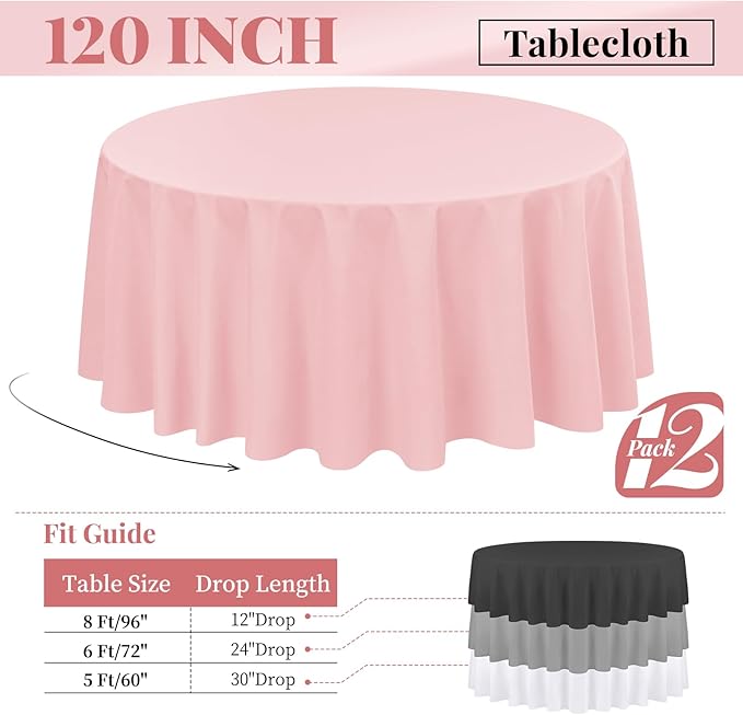 Fani 12 Pack 120 Inch Round Pink Polyester Tablecloths - Image 2