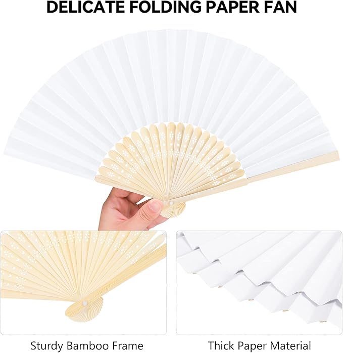 Aneco 24 Pieces Handheld Paper Fans Paper Folding Fans - Image 3