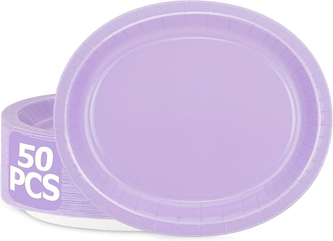 QZYL 50 Count Oval Paper Plates, 12.2'' X 10.2'' Large Lavender Disposable by QZYL