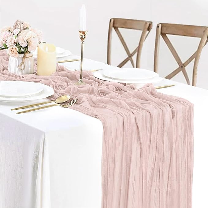 Dusty Pink Table Runner Cheese Cloth 10ft Gauze Runner Boho Cheesecloths Table by BlueTopCoLtd