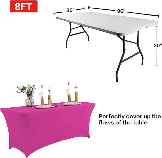 IVAPUPU 2 Pack 8FT Table Cloth for Rectangular Fitted Events Stretch Fuchsia - Image 3