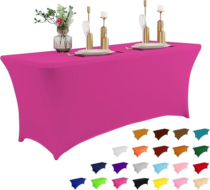 IVAPUPU 8FT Table Cloth for Rectangular Fitted Events Stretch Fuchsia Table by IVAPUPU