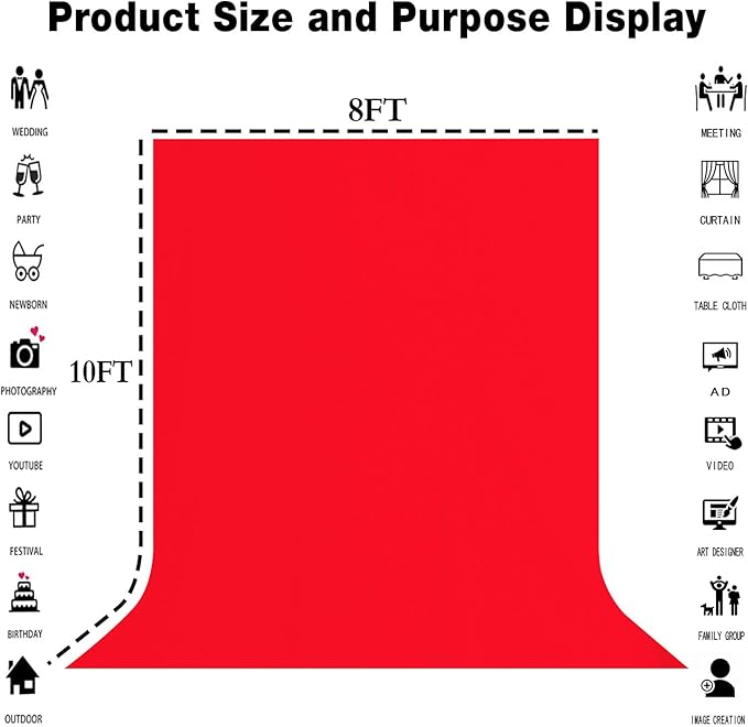 8x10FT Red Screen Backdrop for Photography Red Photo Booth Backdrop for - Image 3