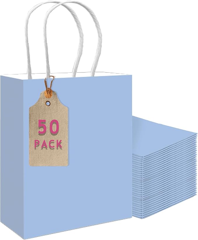 qiqee 50-Packs Light Blue Paper Gift Bags by Qiqee