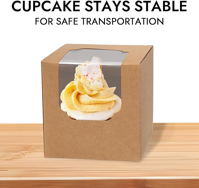 JCD 120pcs Cupcake Boxes, 3.5inches Individual Pre-Assembled Kraft Brown - Image 5