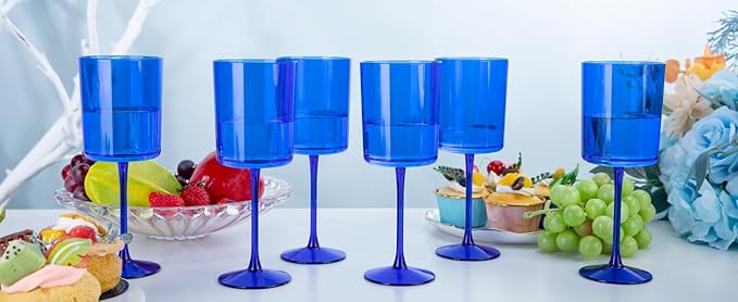Ciaell 6 Pack Blue 10 Oz Plastic Wine Glasses - Image 9