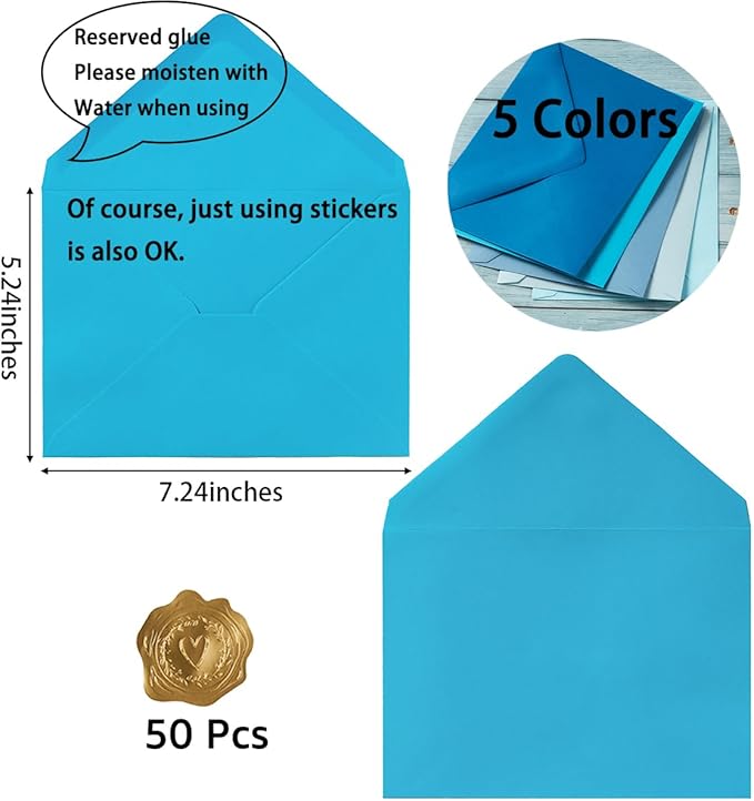 50 Pack Colored A7 Invitation Envelopes 5x7 - Image 2
