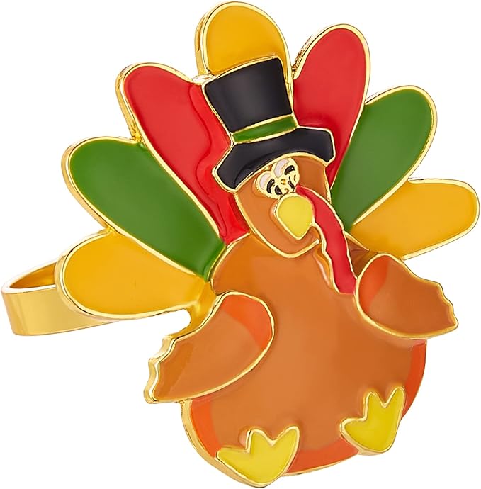 Halatool Thanksgiving Turkey Napkin Rings Set of 6, Alloy Fall Napkin Rings by HALATOOL