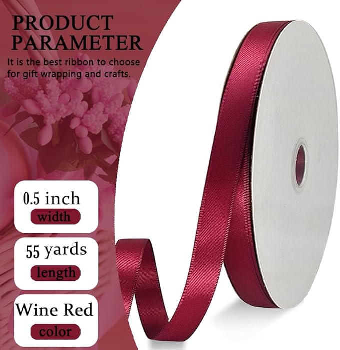 Wine Red Satin Ribbon Double Faced Satin 1/2 inch x 55 Yards Polyester Ribbon - Image 2