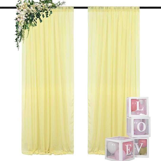 DUOBAO Pastel Yellow Chiffon Backdrop Curtains by DUOBAO