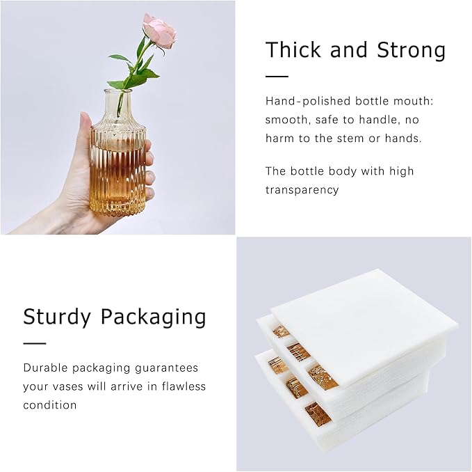 12pcs Glass Bud Vase Set, Small Gold Amber Flower Vases - Image 7