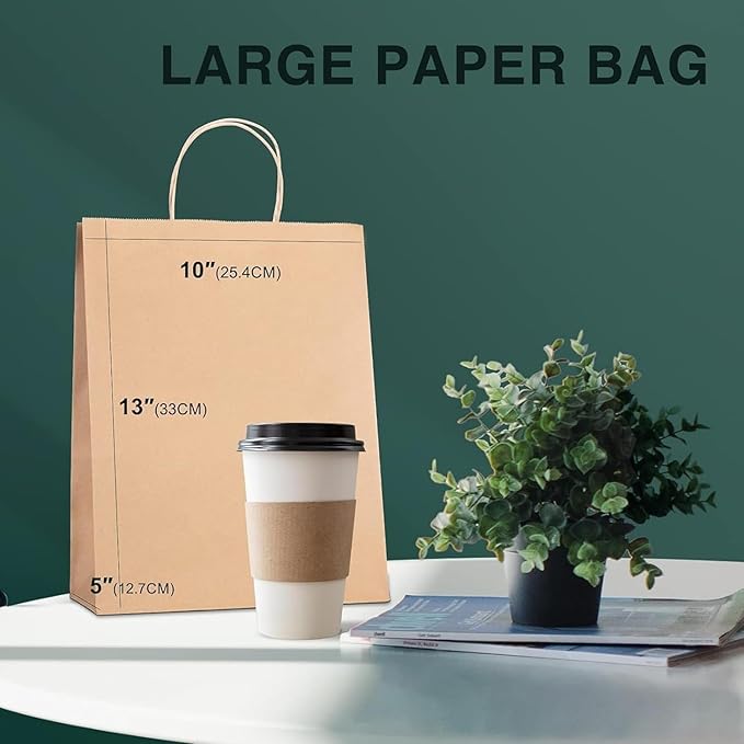 METRONIC Paper Gift Bags 10x5x13'' 200Pcs Brown Paper Bag - Image 2