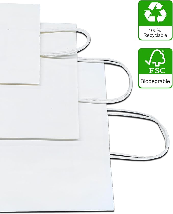 BAG BOX 25 Pack 5.9x3.1x8.25 Inch White Gift Bags - Image 3