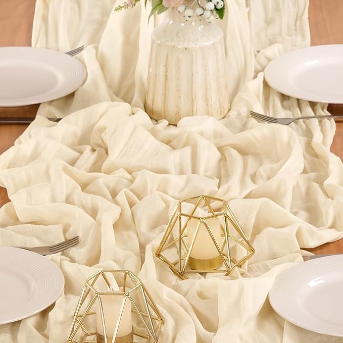 MLMW Beige Table Runner Cheesecloth Boho Gauze Rustic Cheese Cloth Table Runner - Image 5