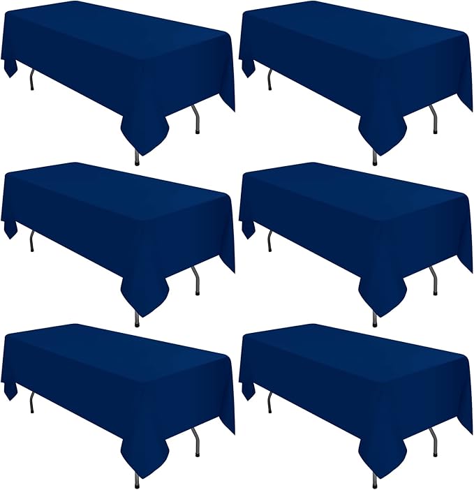 6 Pack Navy Blue Tablecloths for 6ft Rectangle Tables 60 x 102 Inch by REWOMC