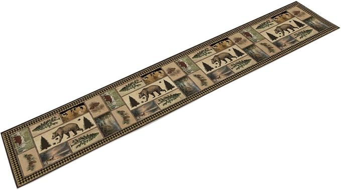 Country Lodge Bear Table Runner, Retro Vintage Bear Cottage Country Style Cabin - Image 2