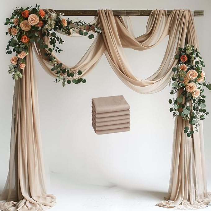 Wedding Arch Draping Fabric 6 Panels 28.7" x 20FT Nude Sheer Chiffon Backdrop by Xiomot