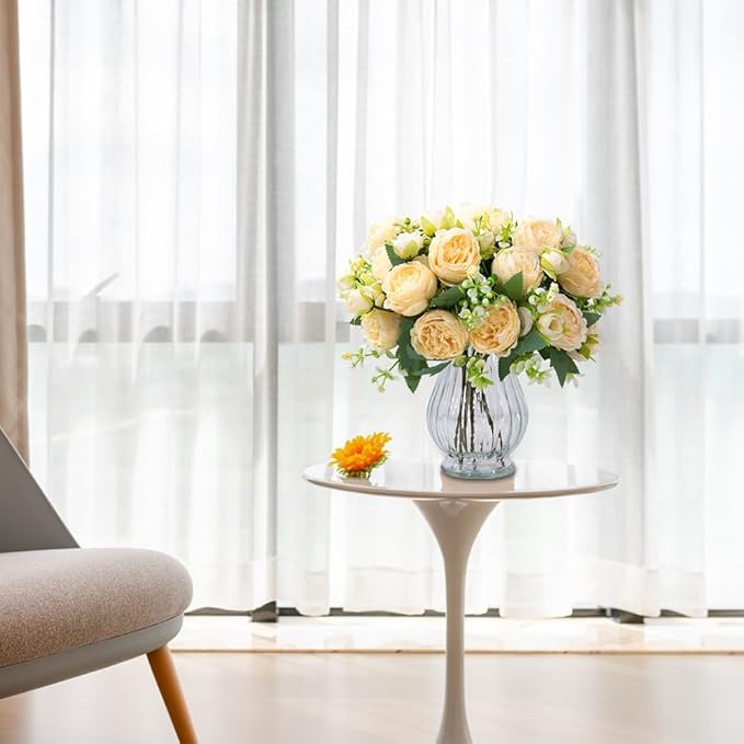 Artificial Peonies Silk Flowers in Glass Vase Faux Flowers Bouquets Modern - Image 7