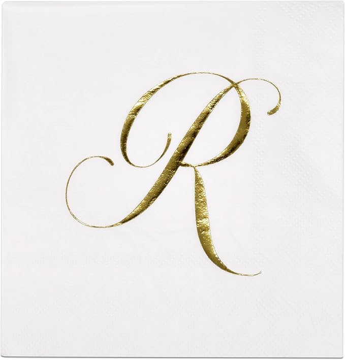 Gift Boutique 100 Gold Monogram Cocktail Napkins Letter R Disposable Paper Pack by GiftBoutique