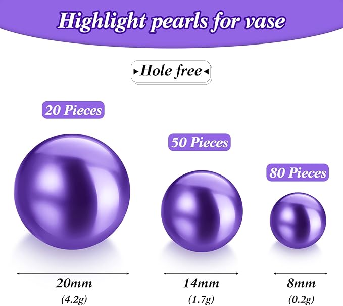 150 Pieces Vase Filler Faux Pearls Vase Makeup Beads No Hole Gloss Bead Mixed - Image 2