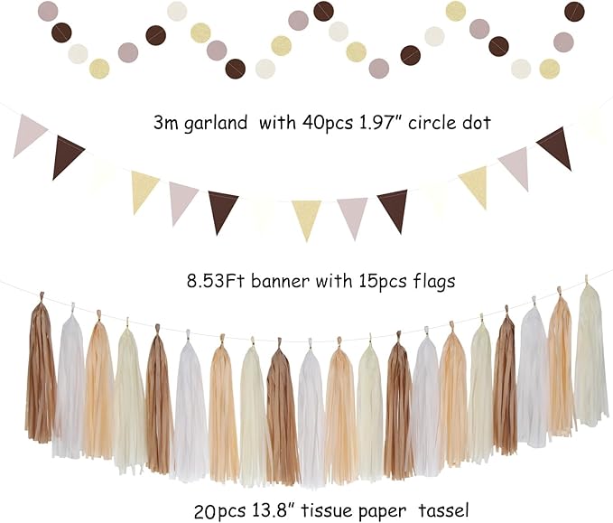 Boho Baby-Shower White-Brown Champagne Fall Party-Decorations - Image 2