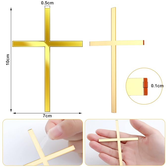 Blulu 16 Pieces Baptism Cake Toppers Crossing Cupcake Toppers Gold Mirror - Image 2