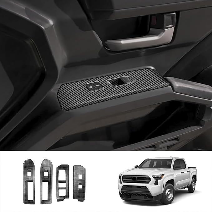4pcs Carbon Fiber Style Front Rear Doors Window Glass Lift Switch Panel Cover - Image 3