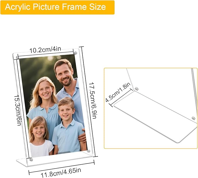 6 Pack Acrylic Picture Frame 4x6 inch, Magnetic Photo Frames, Standing Photo - Image 2