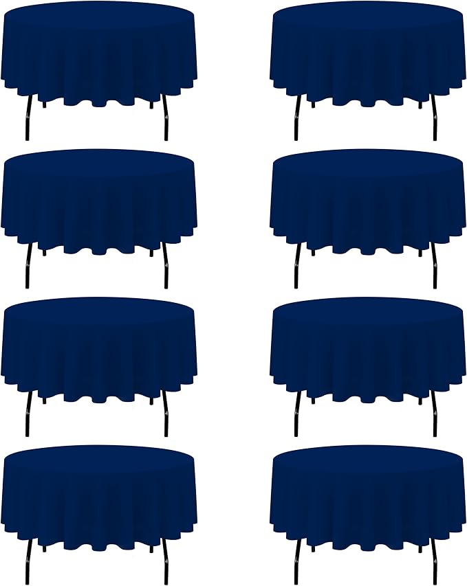 BRILLMAX 8 Pack Navy Blue Round Tablecloths 90 Inch by BRILLMAX
